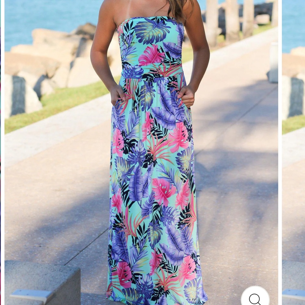 Tropical Strapless Maxi Dress